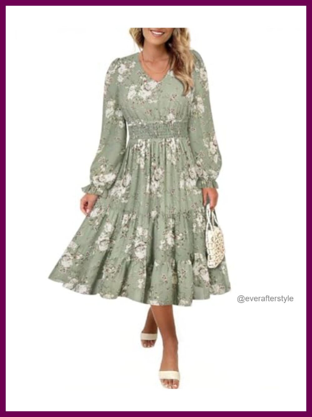 Plus Size Maxi Dress Long Sleeve V Neck Empire Waist Flowy Chiffon